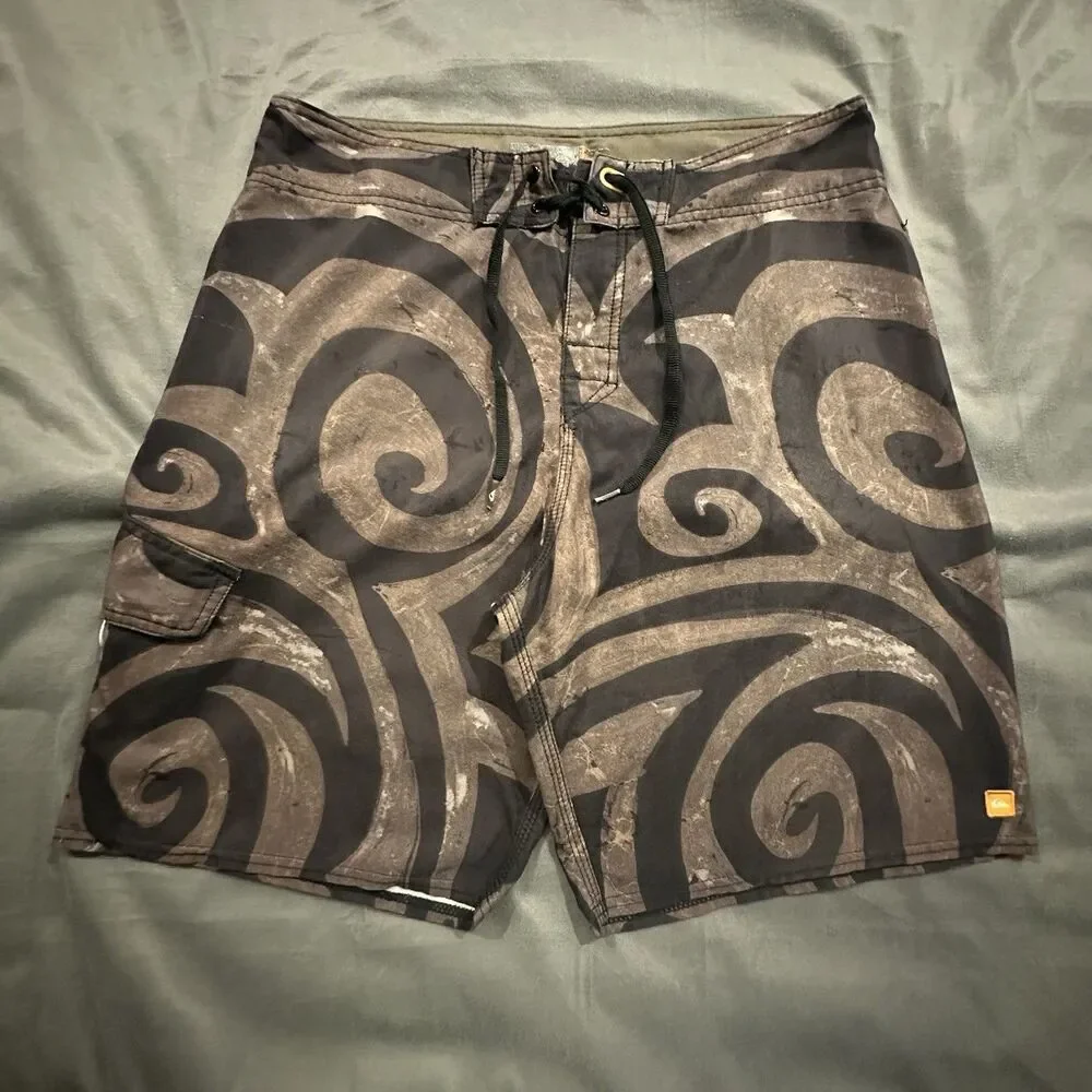 Quiksilver Waterman Convoy Board Shorts Mens 34 Brown Swirl Pattern Swimwear